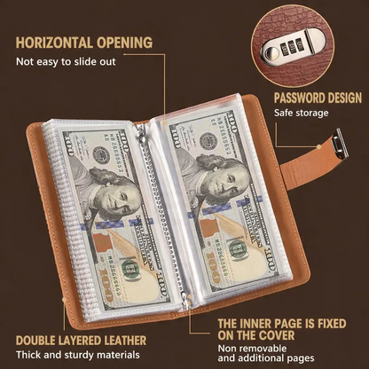 100-Pocket PU Leather Currency Album with Password Lock