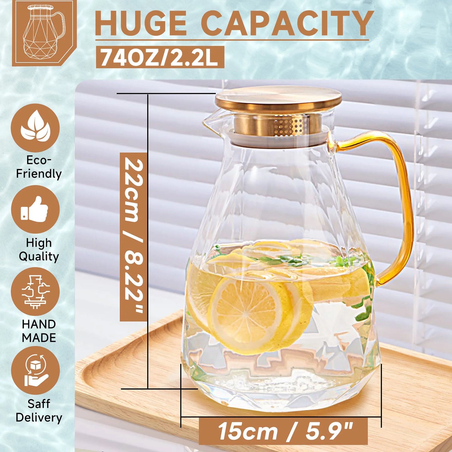 Glass Pitcher with Lid Beverage Carafe