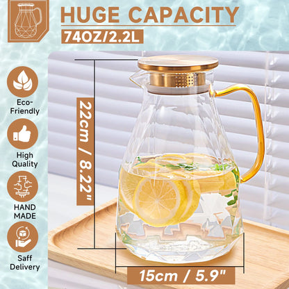 Glass Pitcher with Lid Beverage Carafe