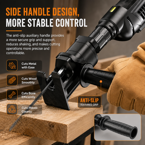 Reciprocating Saw Attachment for Drill – 3 Blades for Wood, Metal & PVC