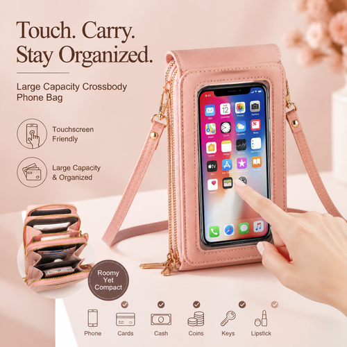 Women Touchscreen Clear Window Crossbody Phone Wallet