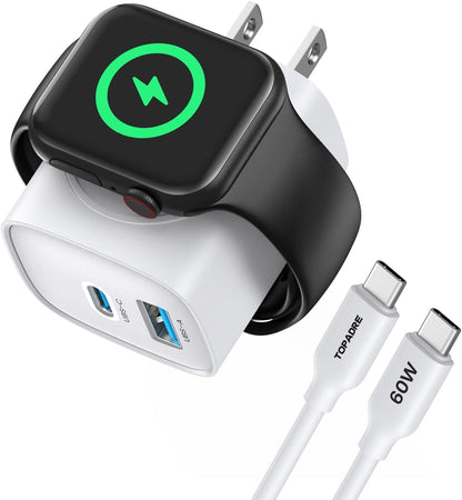 3-in-1 Apple Watch Charger Block – 23W PD, Built-in Watch Charger, Dual USB-C