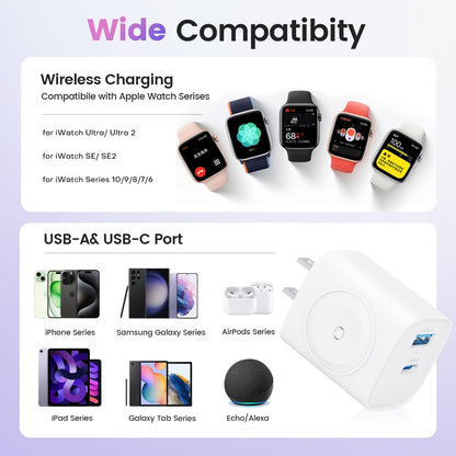 3-in-1 Apple Watch Charger Block – 23W PD, Built-in Watch Charger, Dual USB-C