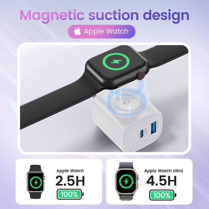 3-in-1 Apple Watch Charger Block – 23W PD, Built-in Watch Charger, Dual USB-C