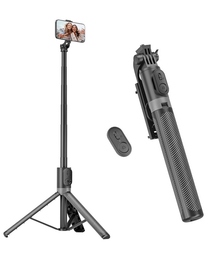 1.7M All-in-One Phone Tripod & Selfie Stick – Remote Shutter, Optional Beauty Light