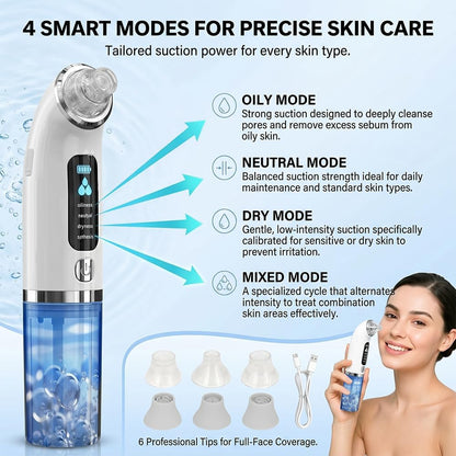 Blackhead Remover Pore Vacuum with 4 Suction Modes & 6 Tips