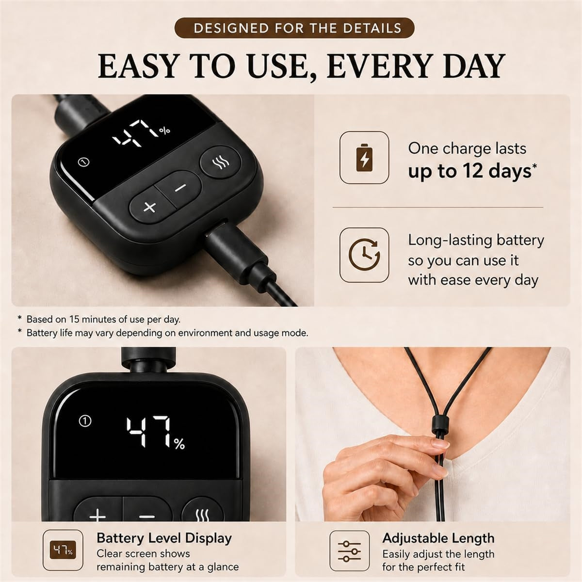 Pendant Neck Relaxer with Heat – Wearable EMS Massager