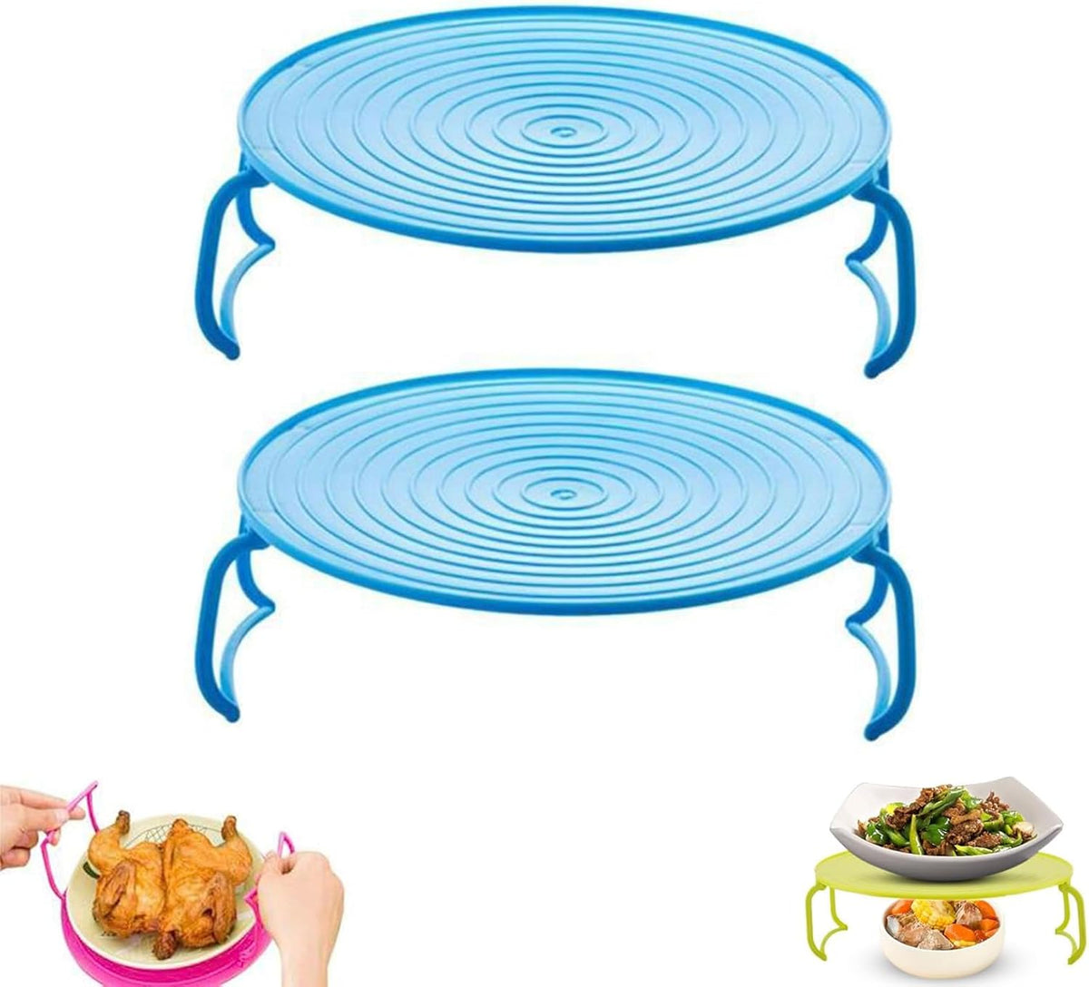 3-in-1 Microwave Plate Stacker with Splatter Cover & Carrying Handles