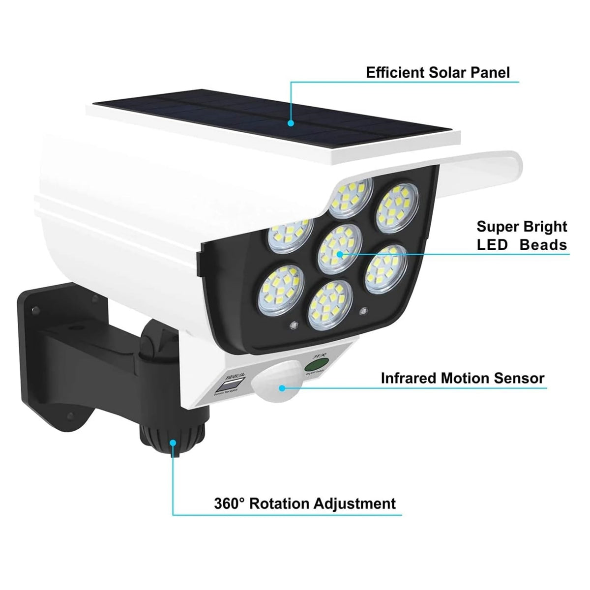 Solar Motion Sensor Security Light – 2000 Lumens, 77 LEDs, IP66, Fake Camera Decoy
