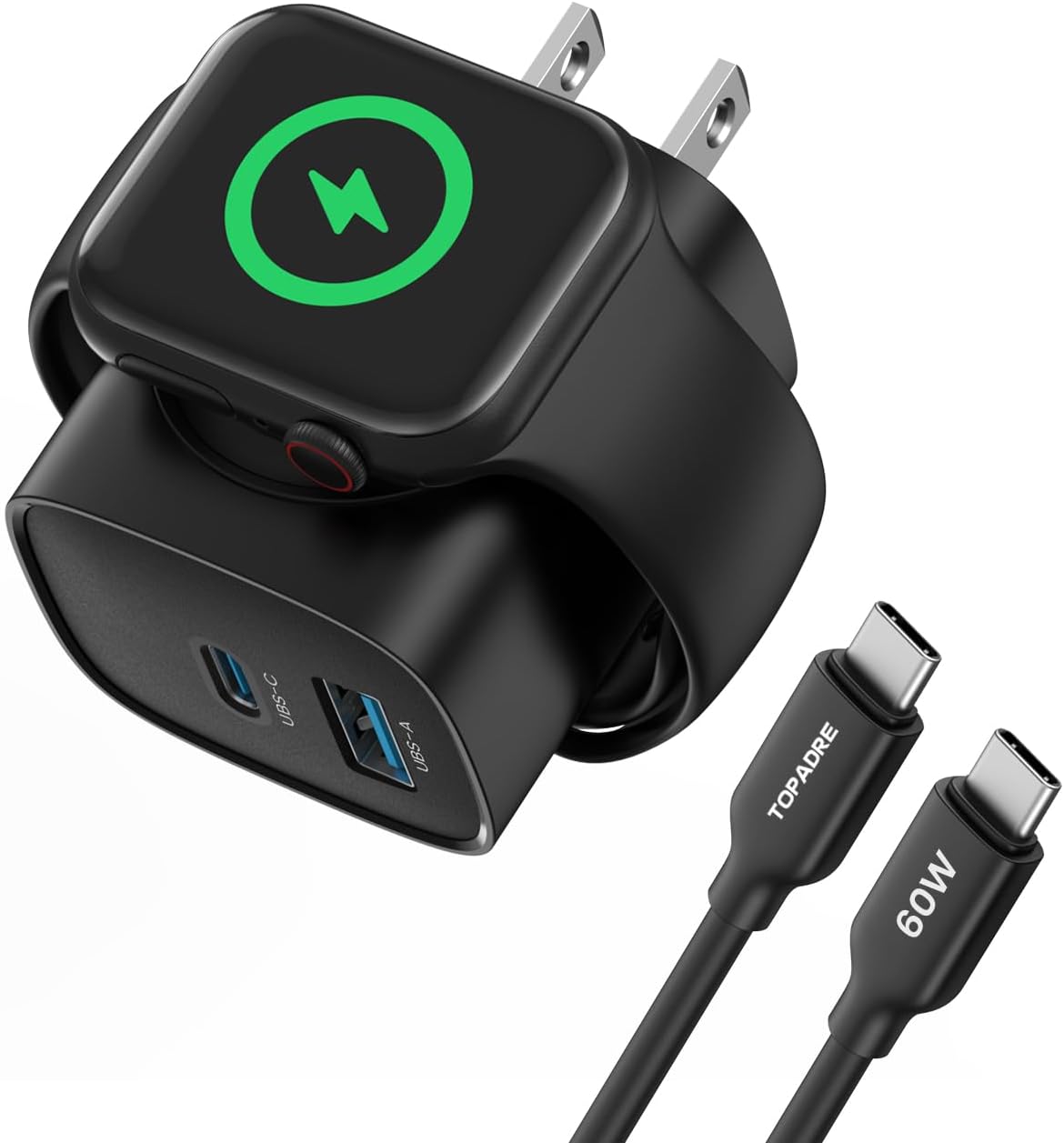3-in-1 Apple Watch Charger Block – 23W PD, Built-in Watch Charger, Dual USB-C