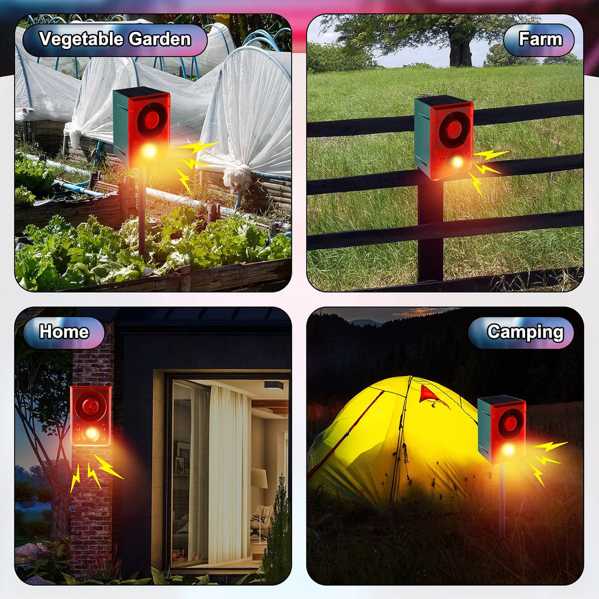 Solar Motion Sensor Alarm – 130dB Wildlife Deterrent with Flashing Lights