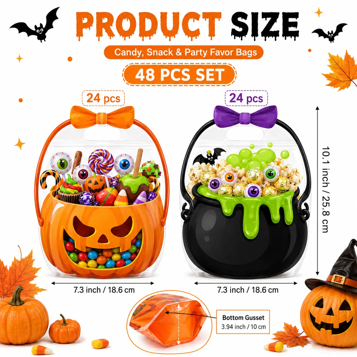 12/24/36/48/60 Pcs Halloween Plastic Goodie Bags