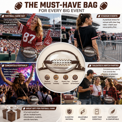 Football-Shaped Clear Stadium Bag