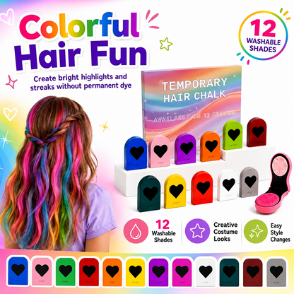 Washable Hair Chalk for Girls – 12-Color Temporary Hair Dye