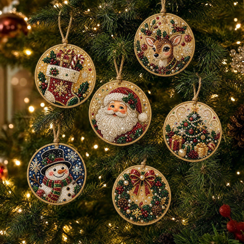6Pcs DIY Wooden Christmas Tree Diamond Painting Ornaments