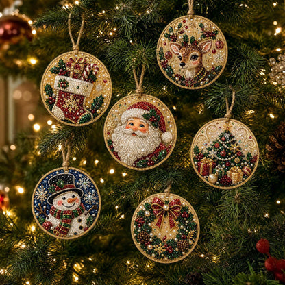 6Pcs DIY Wooden Christmas Tree Diamond Painting Ornaments