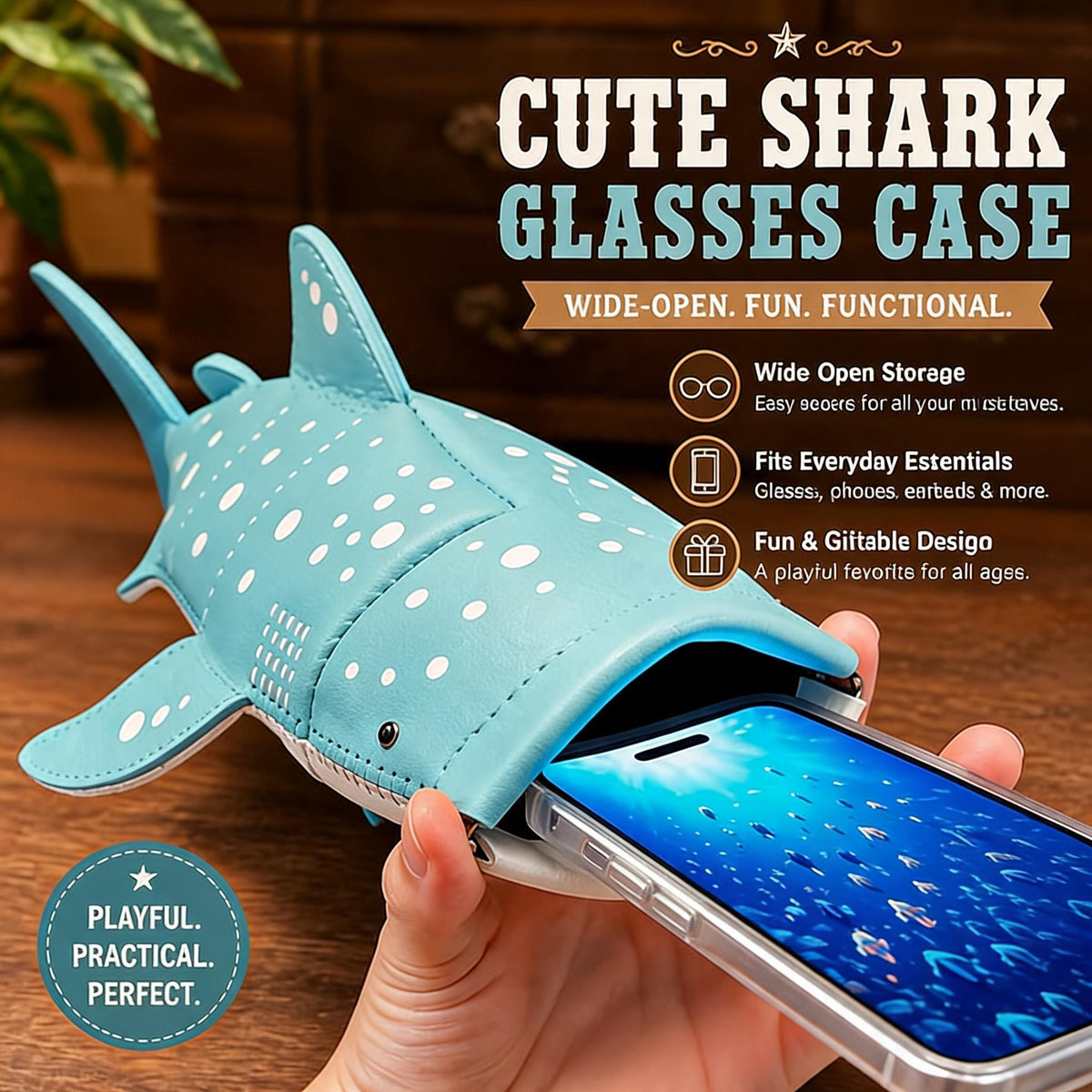 Whale Shark Glasses Case – Handmade Leather Shark Eyewear Pouch