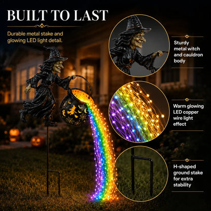 Halloween Flying Witch Cauldron Garden Stake Light