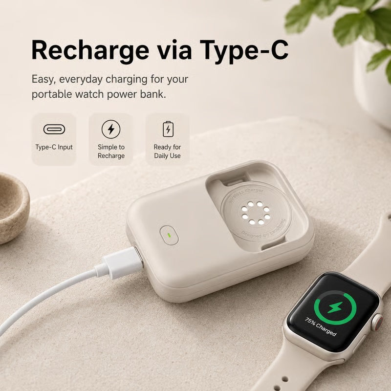 Portable Apple Watch Power Bank – 1200mAh USB-C Fast Charging Travel Charger