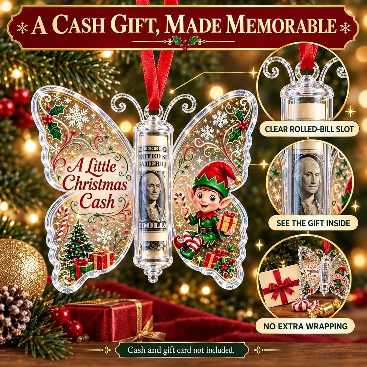 Christmas Cash Gift Ornament – Butterfly Money Holder Set