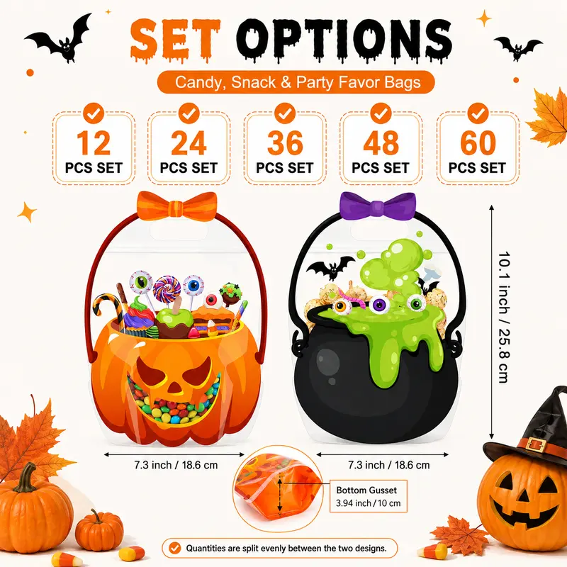 12/24/36/48/60 Pcs Halloween Plastic Goodie Bags