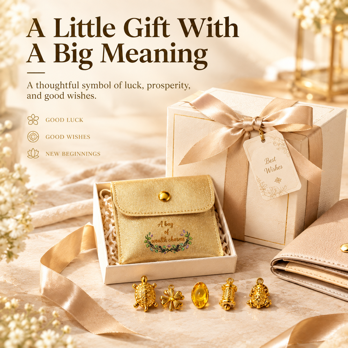 Golden Lucky Turtle Wealth Charm Set - Bites onto Luck, Never Lets Go