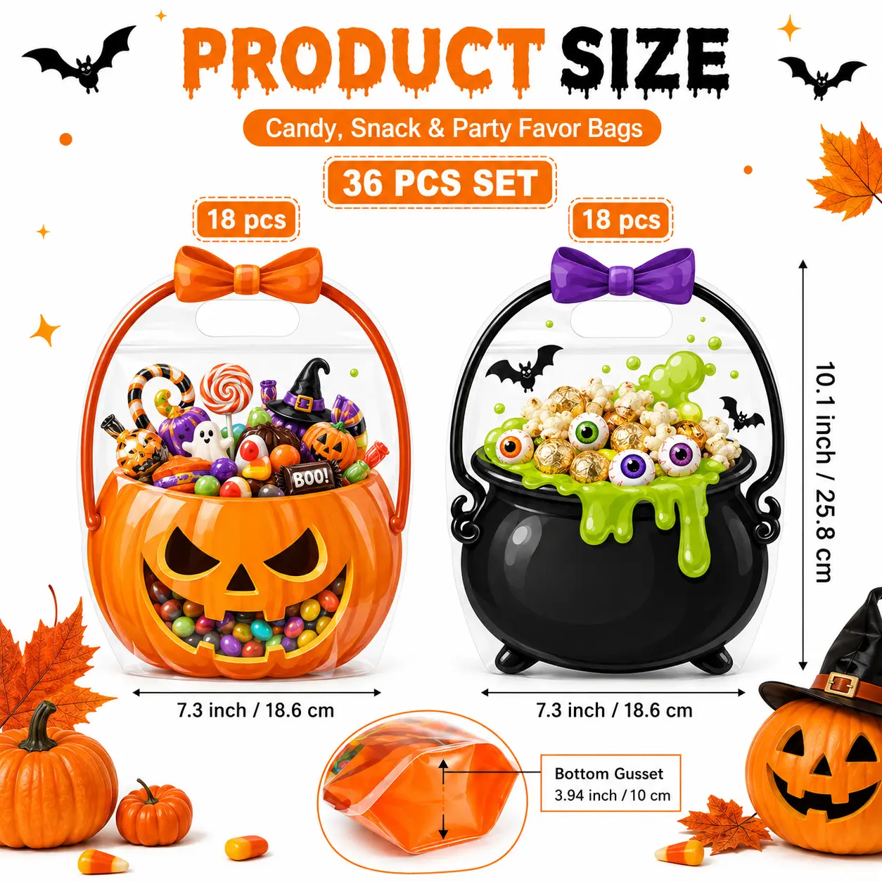 12/24/36/48/60 Pcs Halloween Plastic Goodie Bags