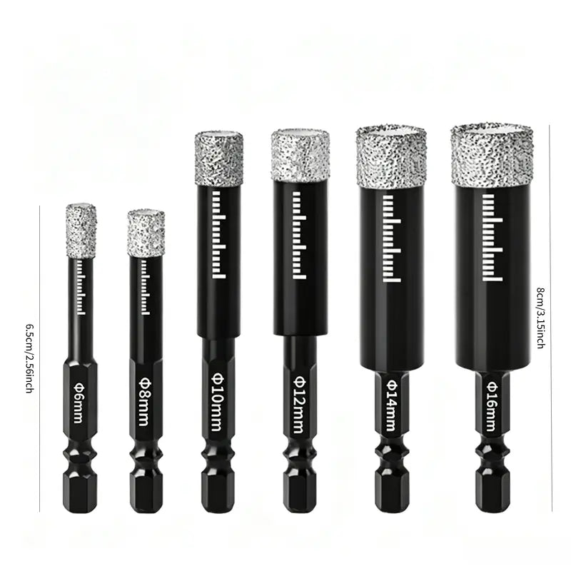 6 Pcs Brazed Diamond Drill Bits Set