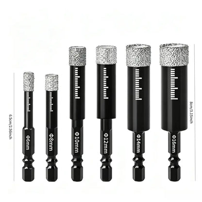 6 Pcs Brazed Diamond Drill Bits Set