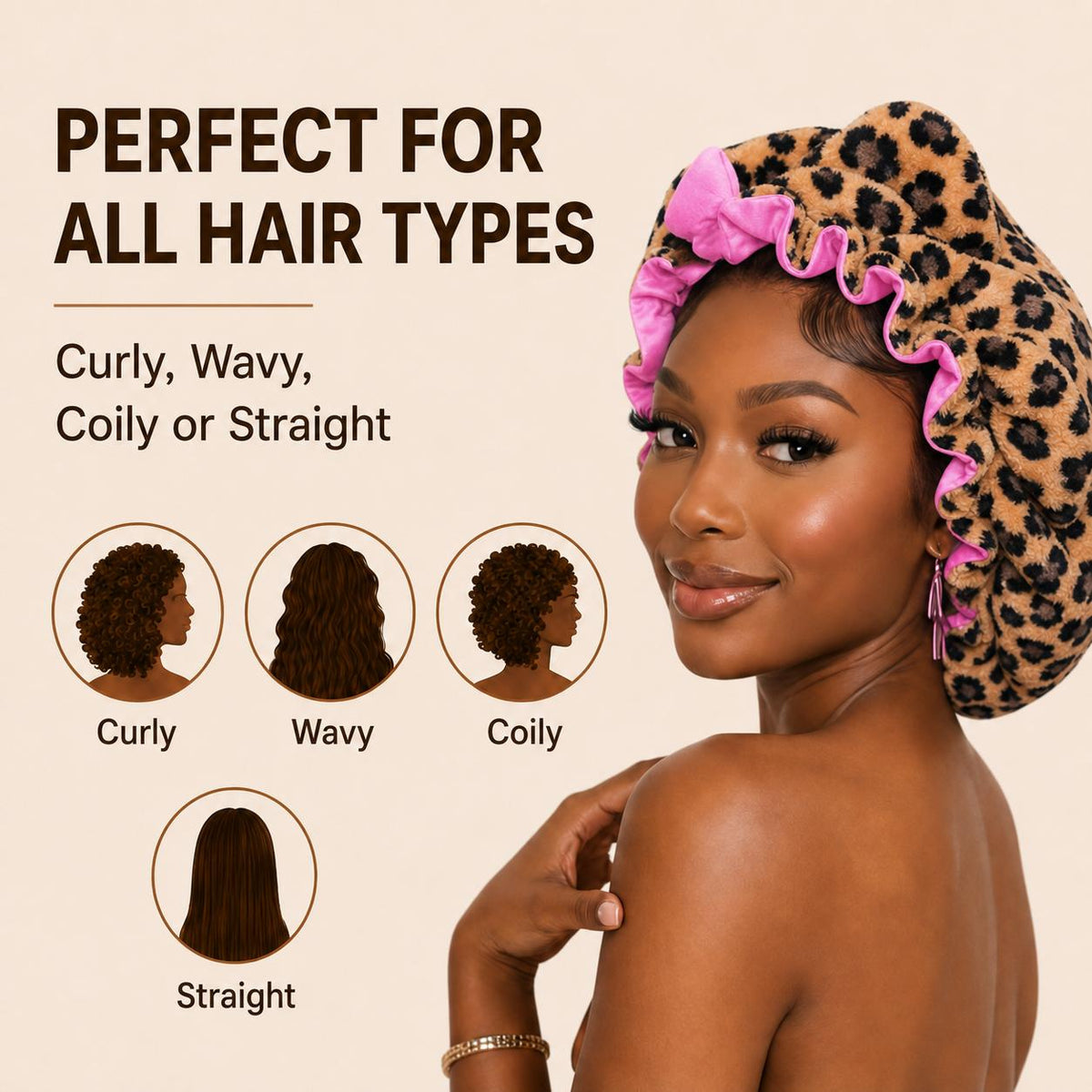 Leopard Print Satin Sleep Cap – Plush Bear Ear Hair Protection