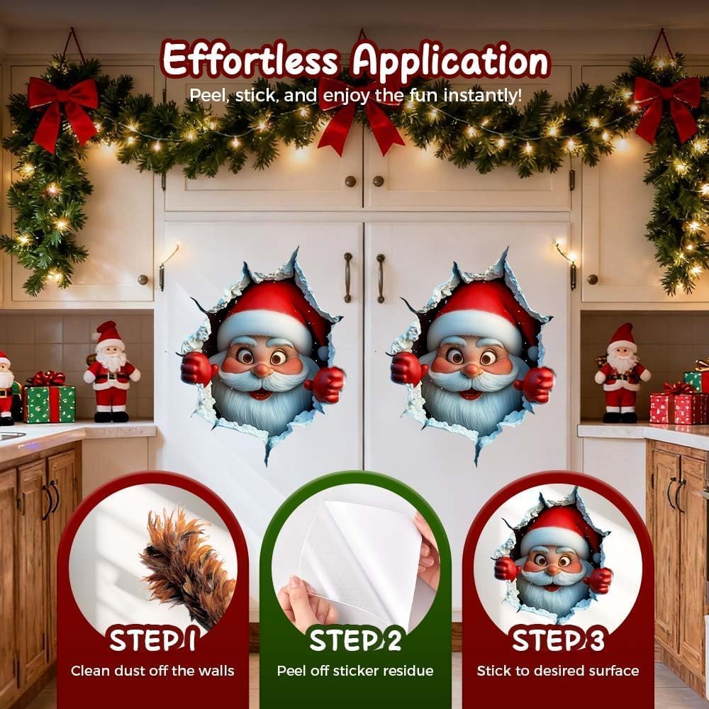 Festive Decor 2-Piece Santa Face Vinyl Stickers