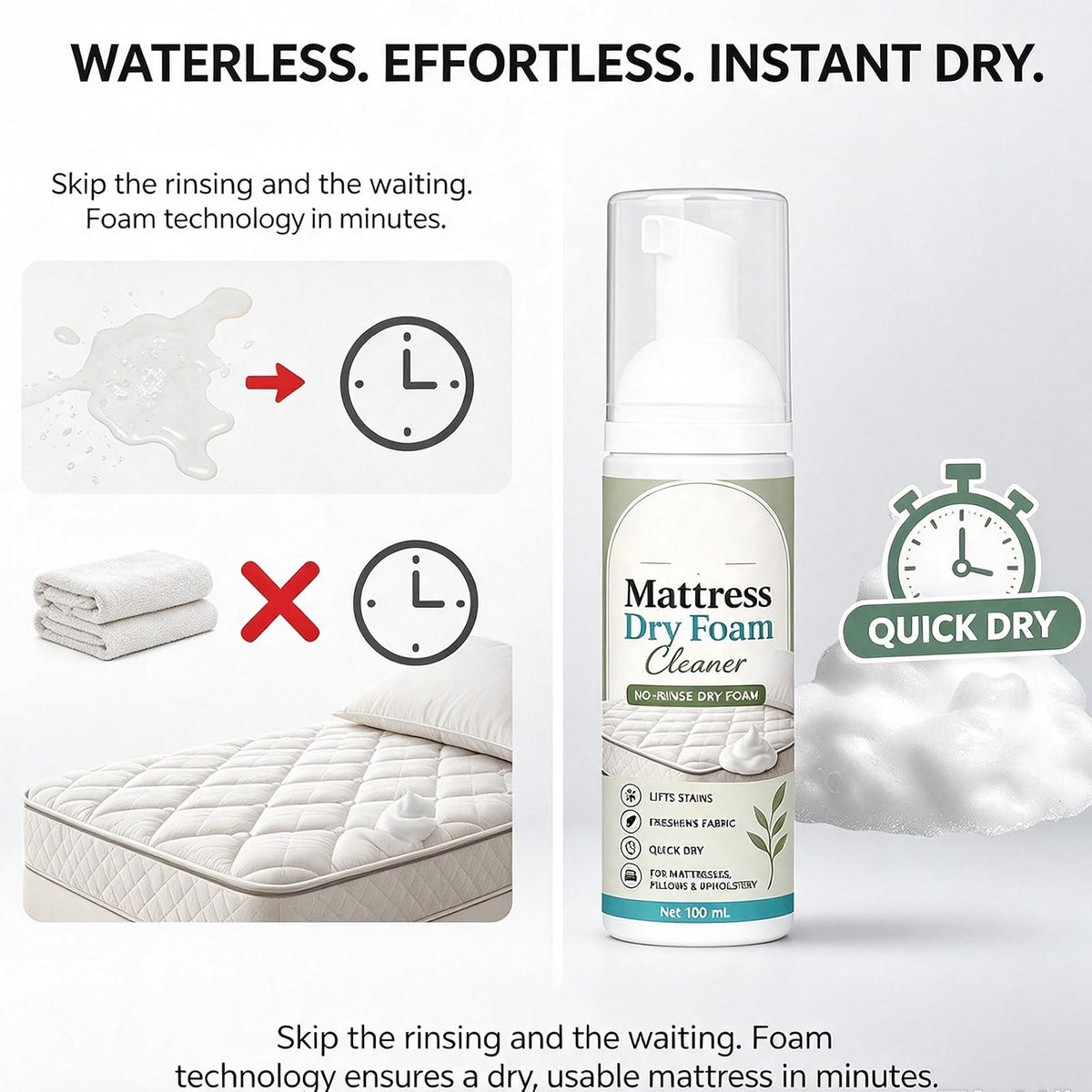 No‑rinse Mattress Dry Foam Cleaner