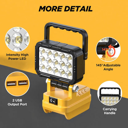 6000 Lumen 40W LED Work Light -Compatible with Dewalt 20V Max Battery