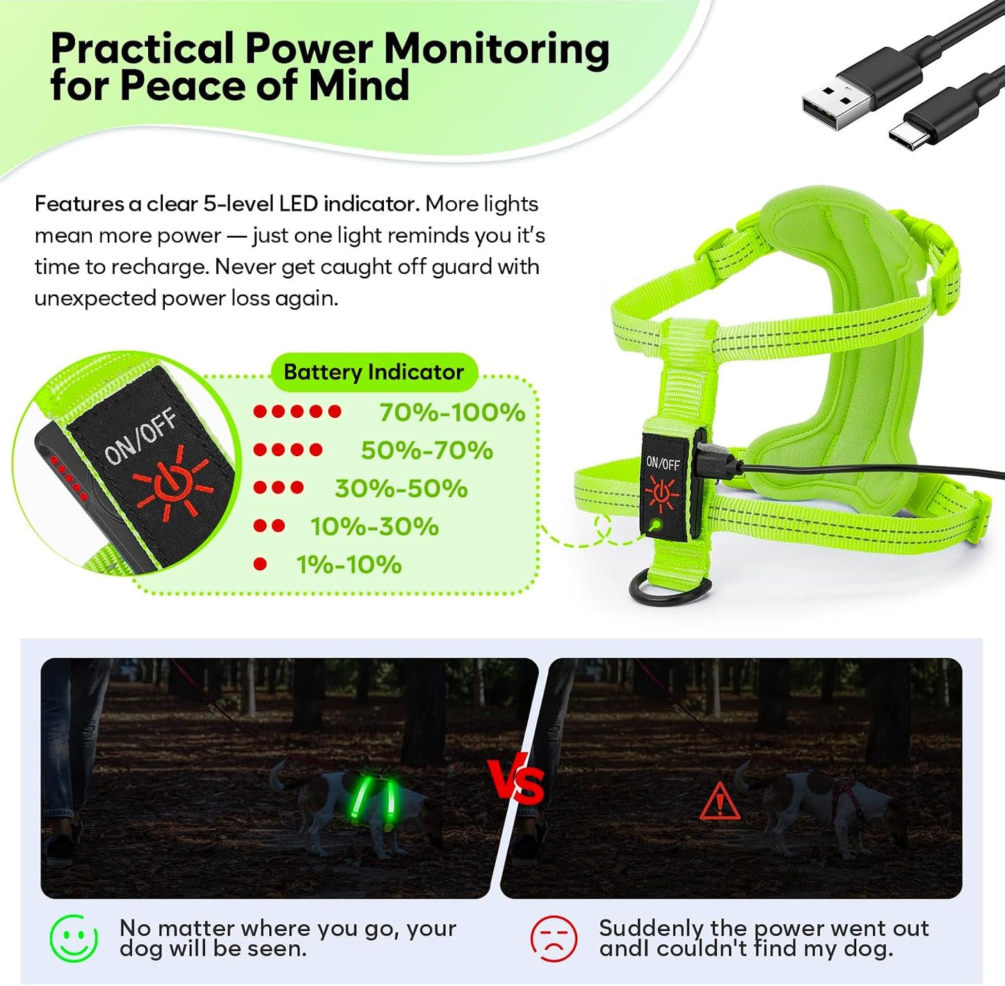 LED Rechargeable Adjustable Dog Vest Harness
