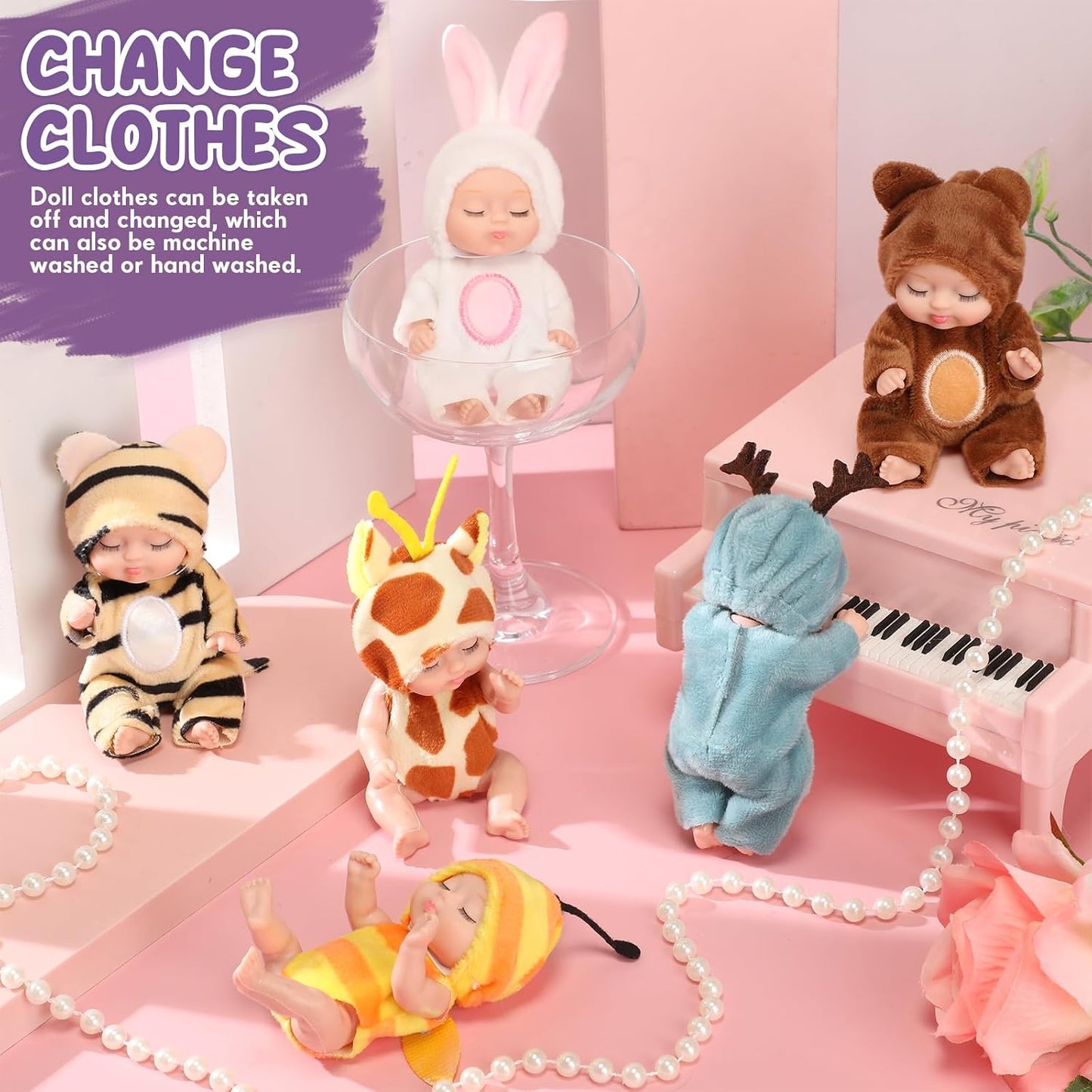 6 Piece Fairy Princess Doll Set-4.3 Inch Lifelike Newborn Baby Dolls
