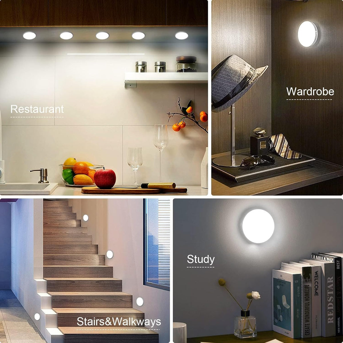 4-Pack Motion Sensor Night Lights – Rechargeable, Warm & Cold White