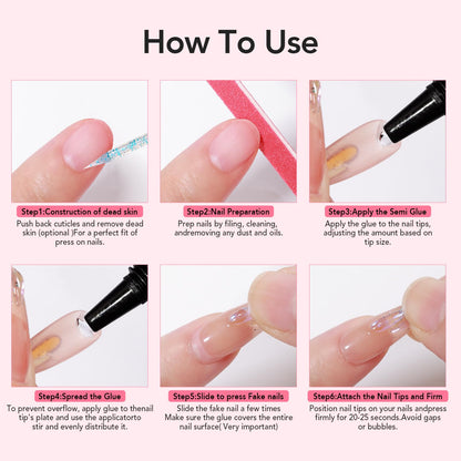 Upgraded 10g Quick-Drying Semi-Solid Nail Glue with 10ml Remover