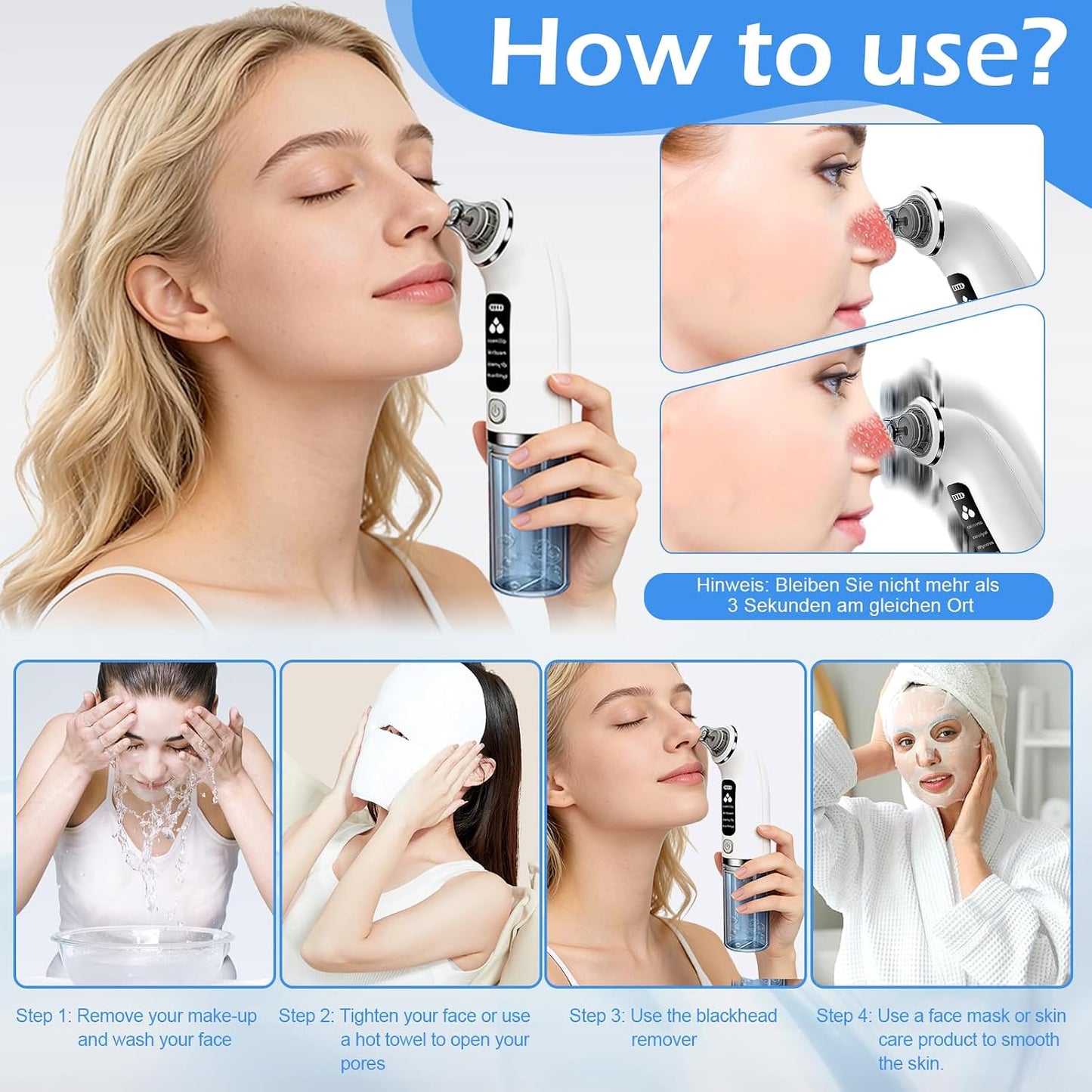 Blackhead Remover Pore Vacuum with 4 Suction Modes & 6 Tips