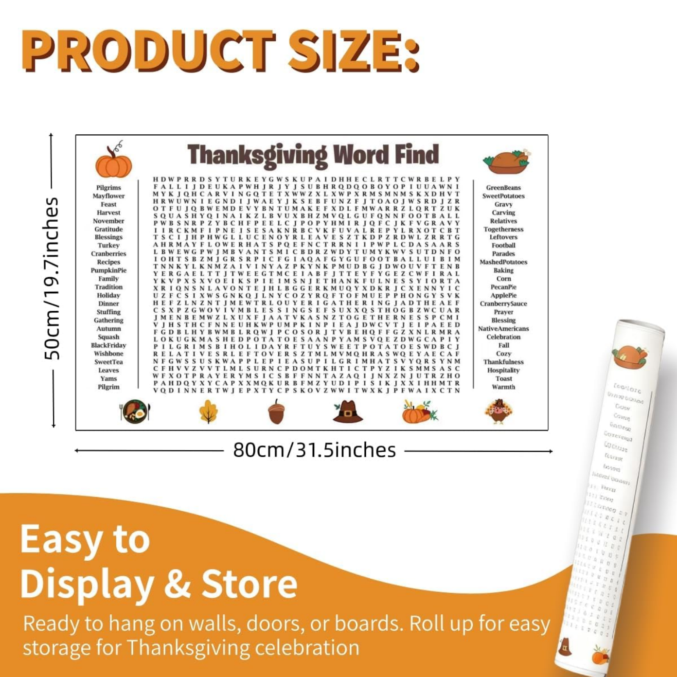 Jumbo Thanksgiving Word Search Poster – Giant 31.5"x20" Wall Game