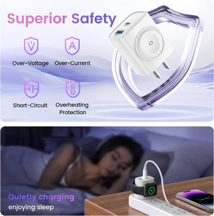 3-in-1 Apple Watch Charger Block – 23W PD, Built-in Watch Charger, Dual USB-C