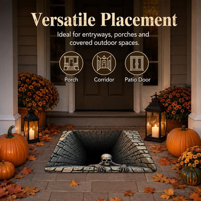3D Halloween Skull Doormat – Optical Illusion Crystal Velvet Rug