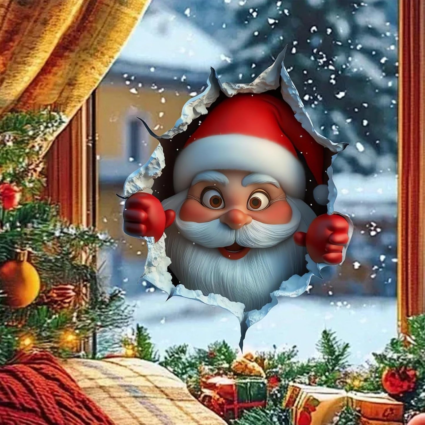 Festive Decor 2-Piece Santa Face Vinyl Stickers