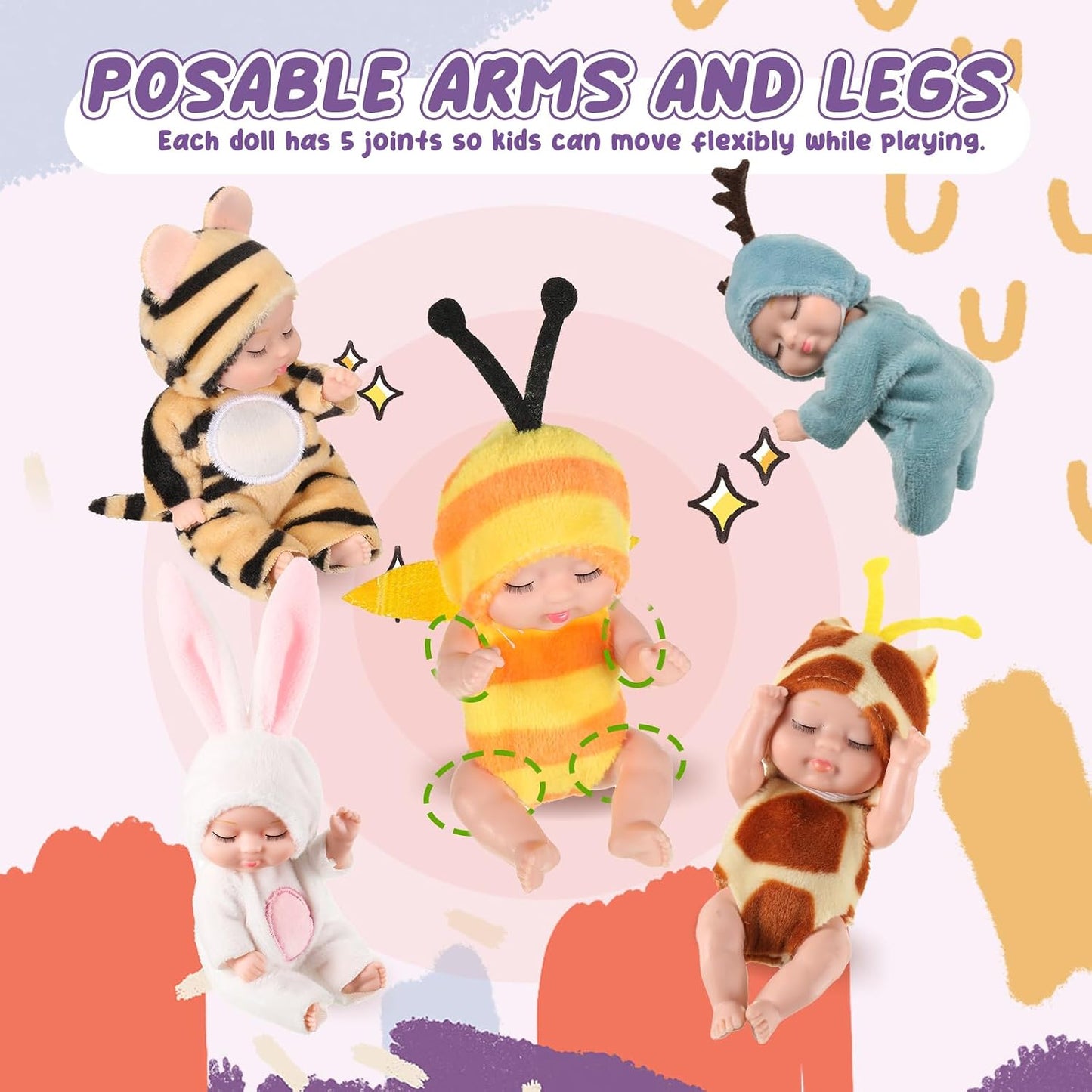 6 Piece Fairy Princess Doll Set-4.3 Inch Lifelike Newborn Baby Dolls