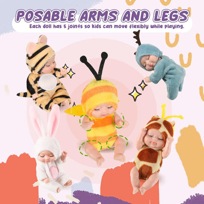 6 Piece Fairy Princess Doll Set-4.3 Inch Lifelike Newborn Baby Dolls
