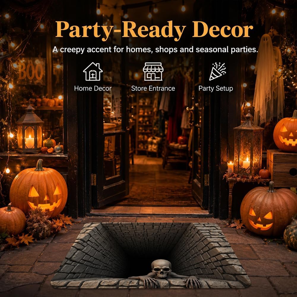3D Halloween Skull Doormat – Optical Illusion Crystal Velvet Rug