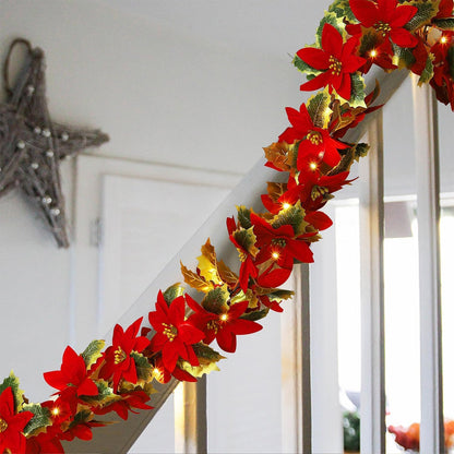 Poinsettia String Artificial Flower Holiday Lights