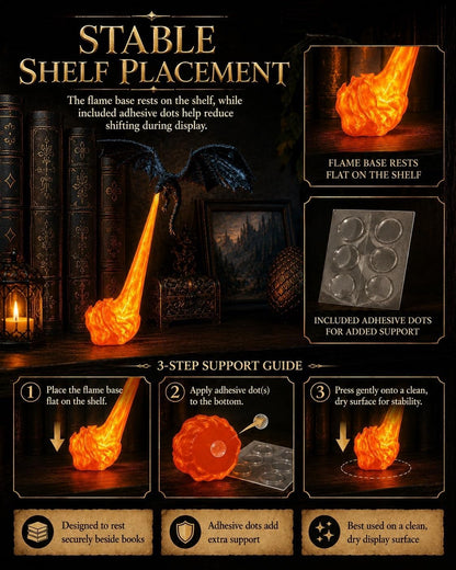 Dragon's Breath Bookshelf Nook Light – 3D Printed Fire Fantasy Decor