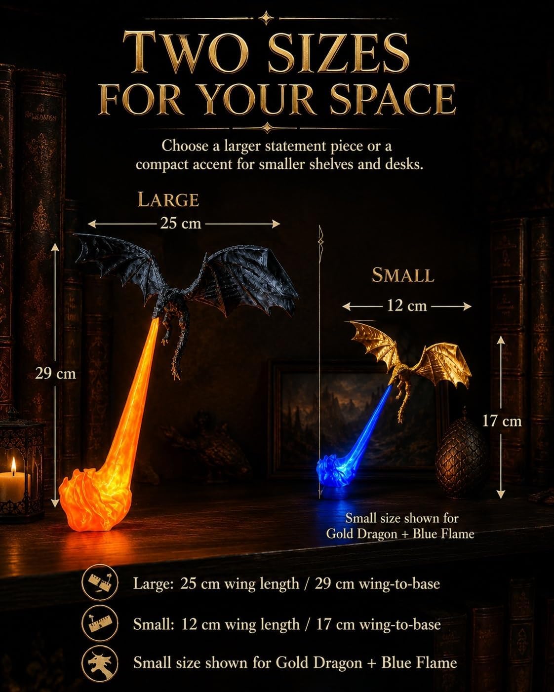 Dragon's Breath Bookshelf Nook Light – 3D Printed Fire Fantasy Decor