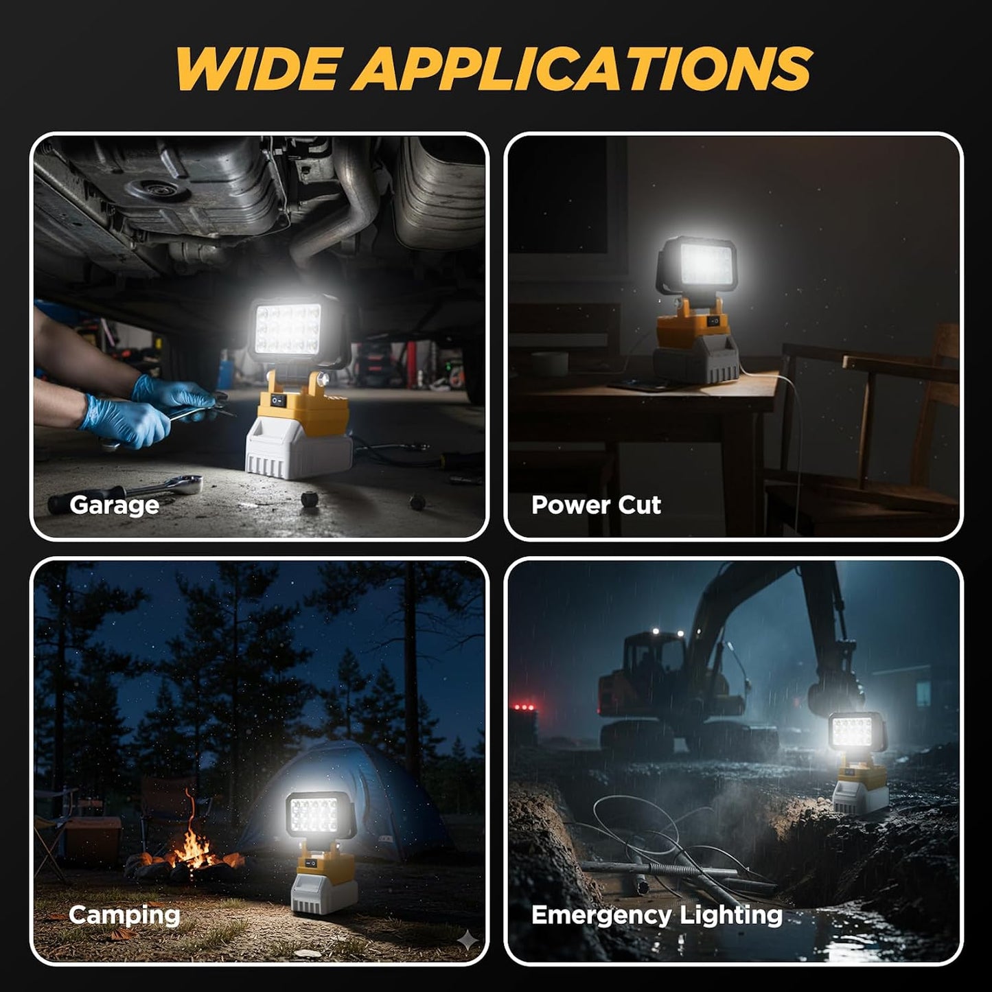 6000 Lumen 40W LED Work Light -Compatible with Dewalt 20V Max Battery