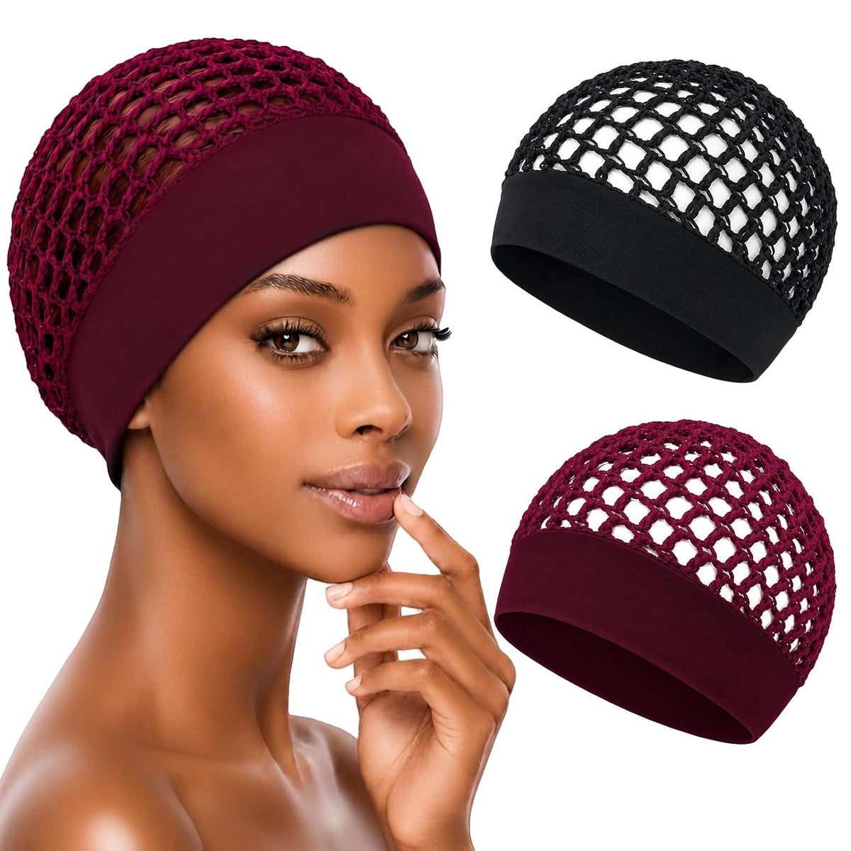 2 Pieces Comfortable Elastic Knit Hair Net for Sleeping
